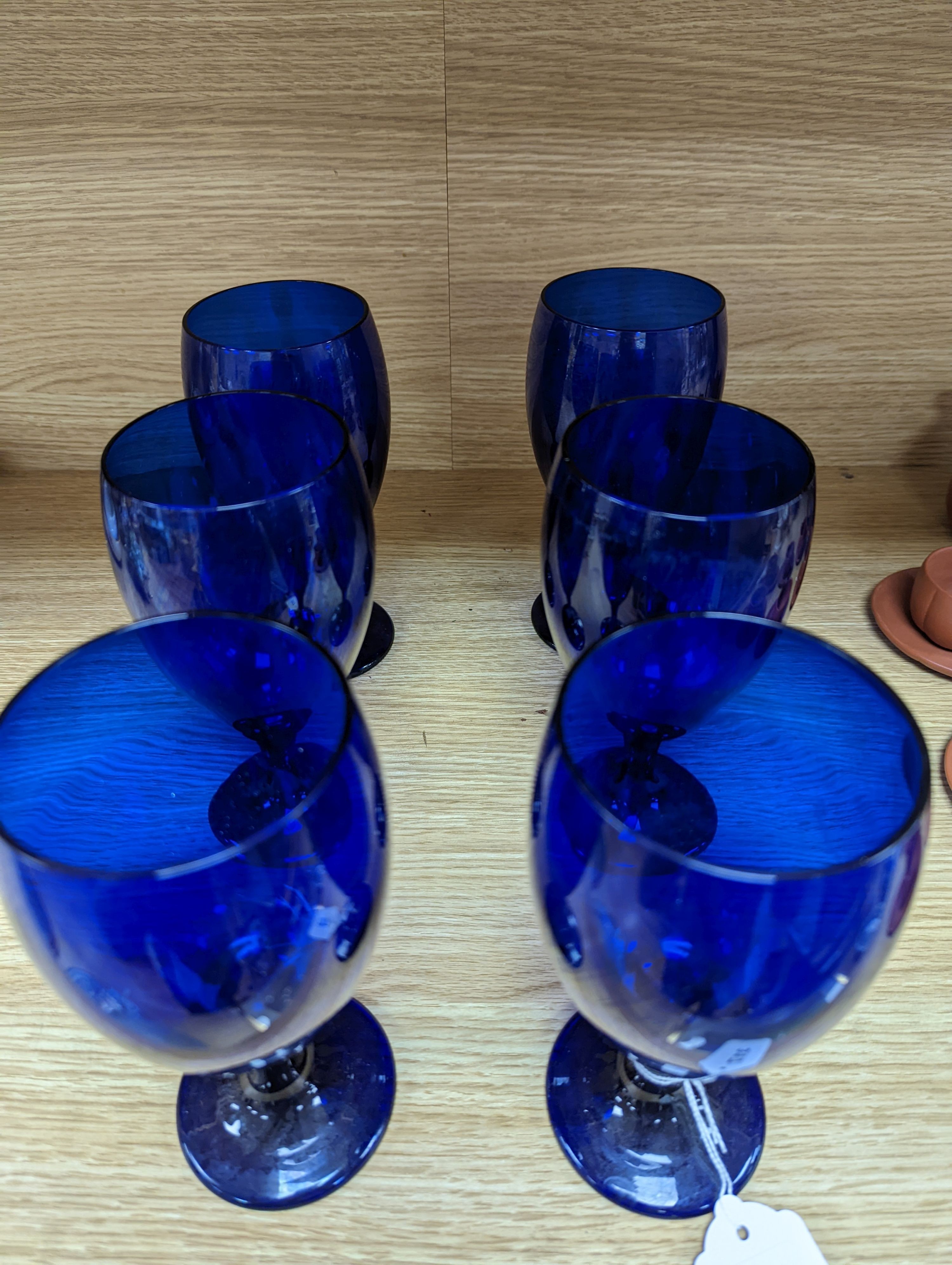 A set of 6 'Bristol blue' goblets, 20th century, 18cm